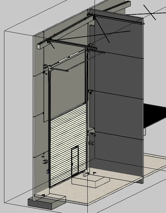 Détail 3D d'une porte sectionnelle industrielle et de sa structure